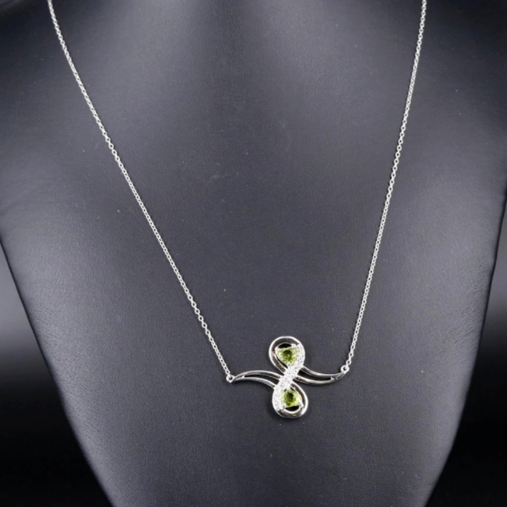 STERLING SILVER INFINITY HEART SHAPED PERIDOT AND CZ PENDANT